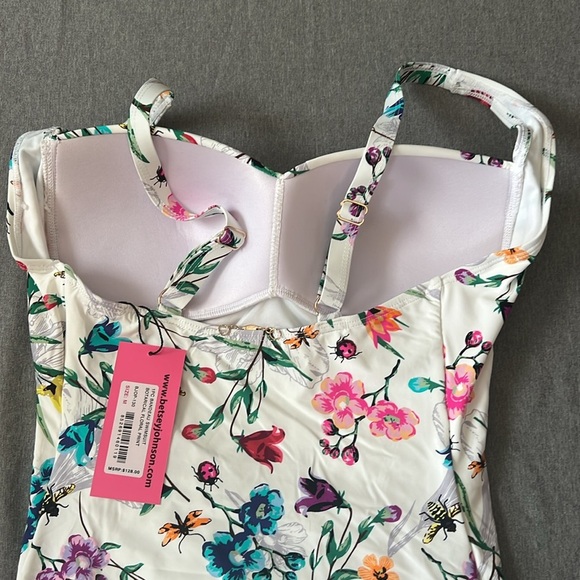 Betsey Johnson One Piece Bandeau Swimsuit Botarical Floral print size Med NWT - Picture 8 of 10